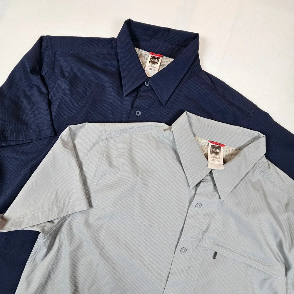 Lot of 2 The North Face Mens XL Hiking Shirts Short Sleeve Ripstop Blue Grey